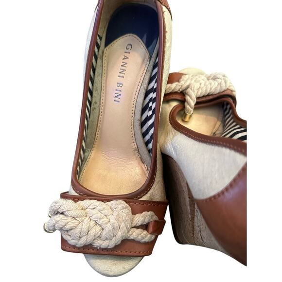 Gianni Bini Women's Brown Trim Cork Rope Platform Wedge Heels Size 6.5 - Picture 10 of 12